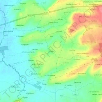 Topografische kaart Puisaye, hoogte, reliëf