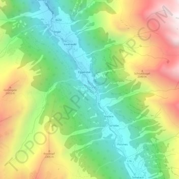 Topografische kaart Sankt Leonhard im Pitztal, hoogte, reliëf