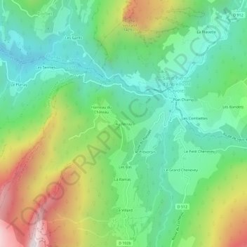 Topografische kaart Au Terray, hoogte, reliëf