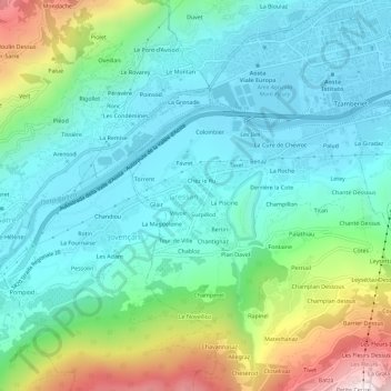 Topografische kaart Paquier, hoogte, reliëf