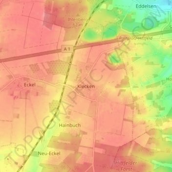 Topografische kaart Klecken, hoogte, reliëf