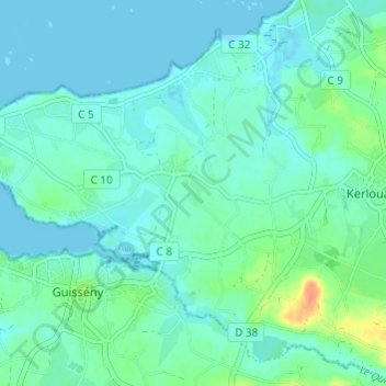Topografische kaart Kerliver, hoogte, reliëf