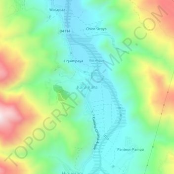 Topografische kaart Kara Kara, hoogte, reliëf