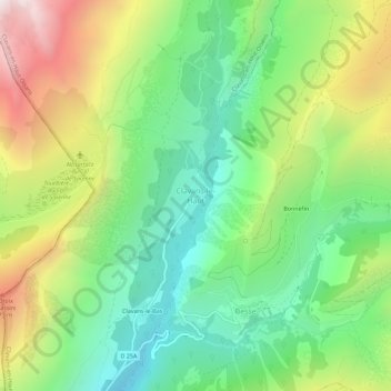 Topografische kaart Clavans-le-Haut, hoogte, reliëf