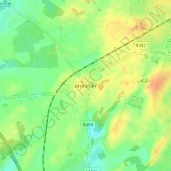 Topografische kaart Ardrahan, hoogte, reliëf