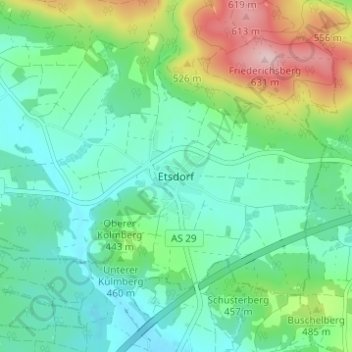 Topografische kaart Etsdorf, hoogte, reliëf