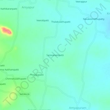 Topografische kaart Saravanampatti, hoogte, reliëf