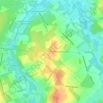 Topografische kaart Tjenneboom, hoogte, reliëf