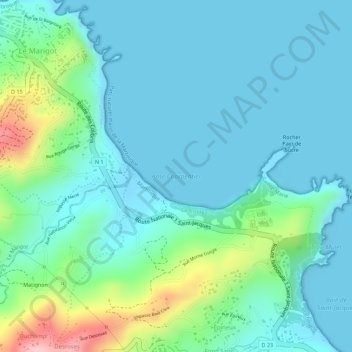 Topografische kaart Anse Charpentier, hoogte, reliëf