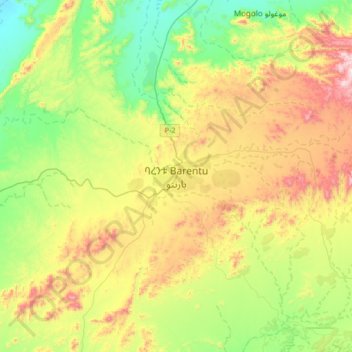 Topografische kaart Barentu, hoogte, reliëf