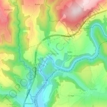 Topografische kaart Montjézieu, hoogte, reliëf
