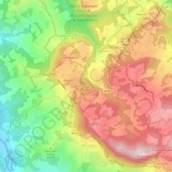 Topografische kaart Poggiolino, hoogte, reliëf