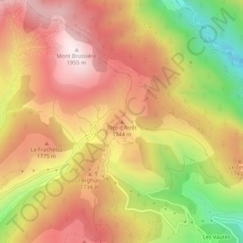 Topografische kaart Tête d'Arrêt, hoogte, reliëf