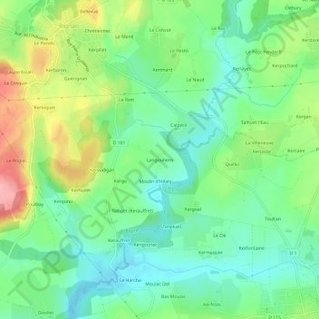 Topografische kaart Langouhern, hoogte, reliëf