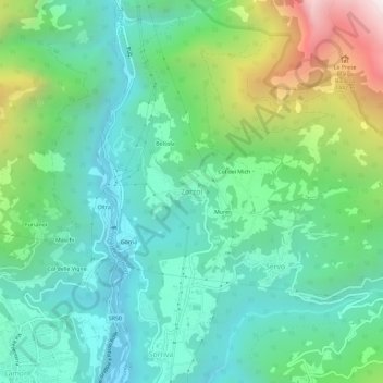 Topografische kaart Zorzoi, hoogte, reliëf