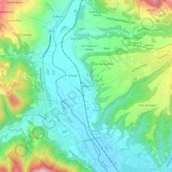 Topografische kaart Mologno, hoogte, reliëf