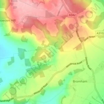 Topografische kaart Chittoe, hoogte, reliëf