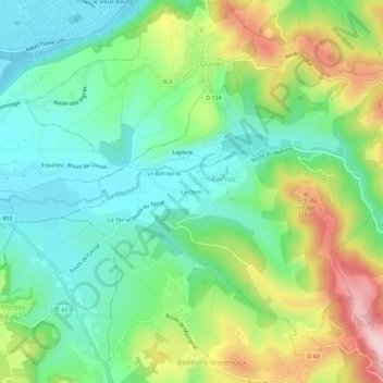 Topografische kaart Le Dom, hoogte, reliëf