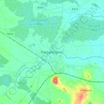 Topografische kaart Portarlington, hoogte, reliëf