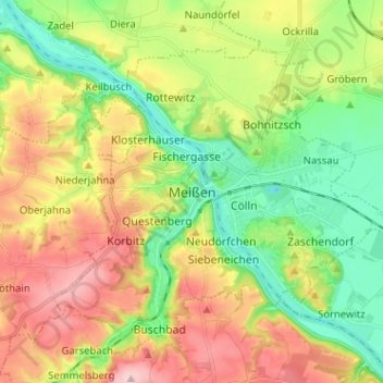 Topografische kaart Meissen, hoogte, reliëf