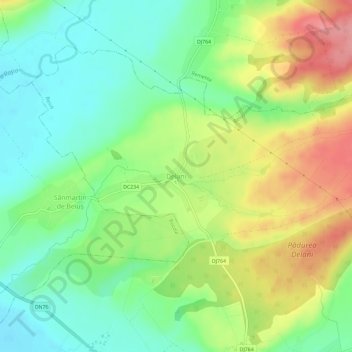 Topografische kaart Delani, hoogte, reliëf