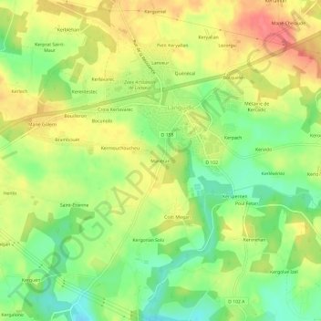 Topografische kaart Manéran, hoogte, reliëf