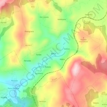 Topografische kaart Barcia, hoogte, reliëf