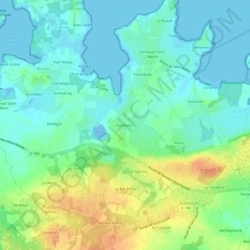 Topografische kaart Kerbiboul, hoogte, reliëf