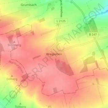 Topografische kaart Wiegleben, hoogte, reliëf