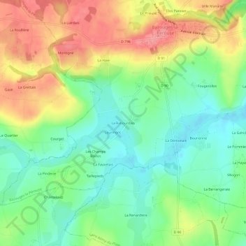 Topografische kaart La Rabourdais, hoogte, reliëf