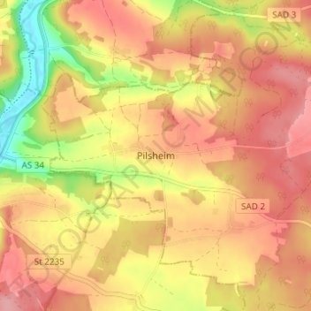 Topografische kaart Pilsheim, hoogte, reliëf