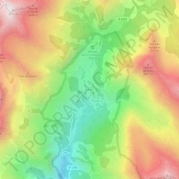 Topografische kaart Estenc, hoogte, reliëf