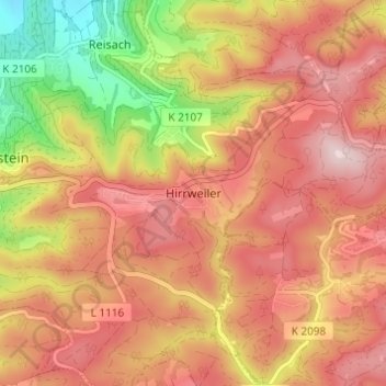 Topografische kaart Hirrweiler, hoogte, reliëf