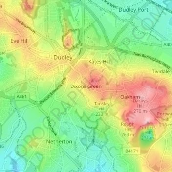 Topografische kaart Dixons Green, hoogte, reliëf