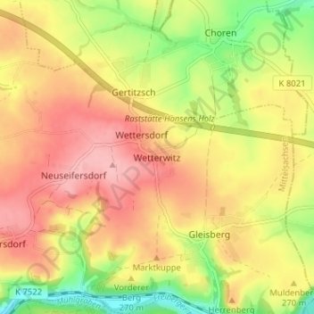 Topografische kaart Wetterwitz, hoogte, reliëf