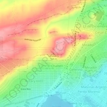 Topografische kaart Salaberry, hoogte, reliëf