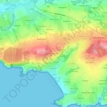 Topografische kaart Menez Kergreis, hoogte, reliëf