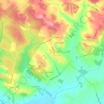 Topografische kaart Le Colombier, hoogte, reliëf