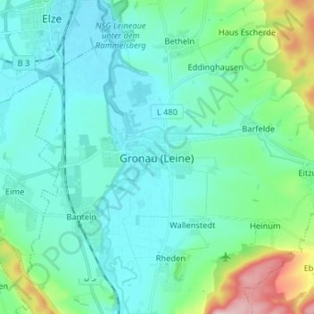 Topografische kaart Gronau (Leine), hoogte, reliëf