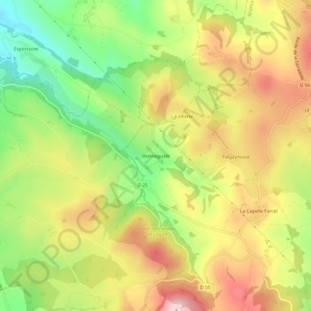 Topografische kaart Bonneguide, hoogte, reliëf