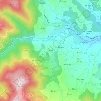 Topografische kaart Cambié, hoogte, reliëf