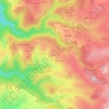Topografische kaart Mouy Jeune, hoogte, reliëf