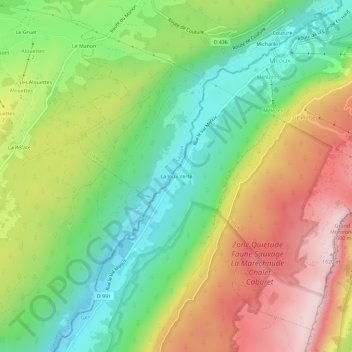 Topografische kaart La Joux Verte, hoogte, reliëf