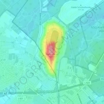 Topografische kaart Halde Haniel, hoogte, reliëf