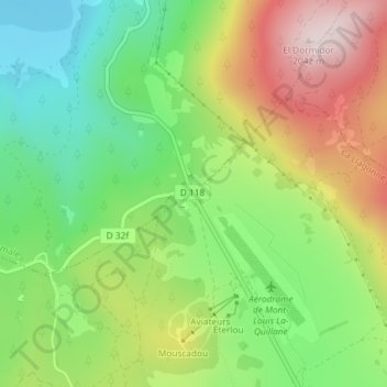 Topografische kaart Col de la Quillane, hoogte, reliëf