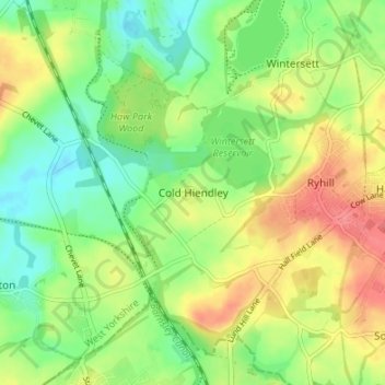Topografische kaart Cold Hiendley, hoogte, reliëf