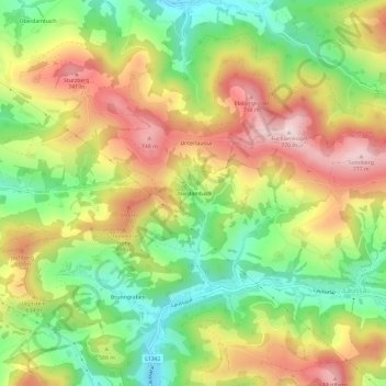 Topografische kaart Oberdambach, hoogte, reliëf
