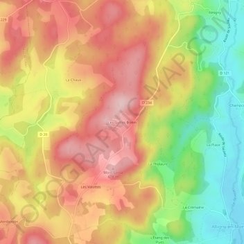 Topografische kaart Les Guttes Bonin, hoogte, reliëf