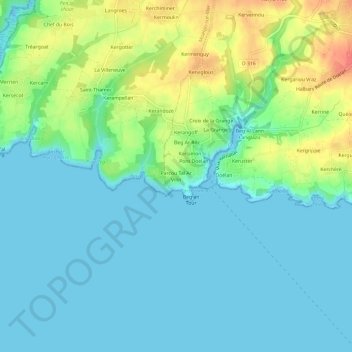 Topografische kaart Parcou Tal Ar Vilin, hoogte, reliëf