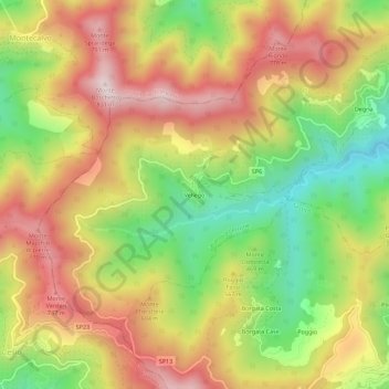 Topografische kaart Vellego, hoogte, reliëf